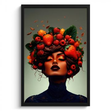 Bilder mit Rahmen - Frau - Schokolade - Himbeeren - Erdbeeren - Kekse
