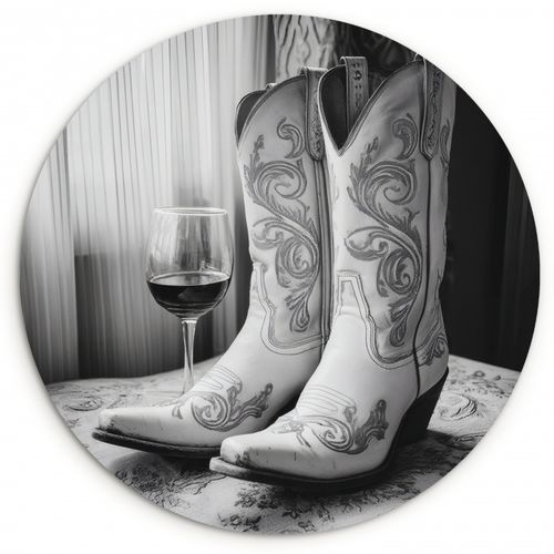 Runde Bilder - Wein - Cowboystiefel - Fensterlicht - Weiß