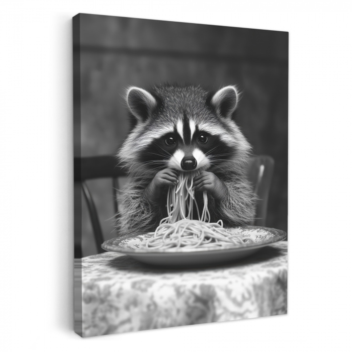 Waschbär - Niedlich - Pasta - Tischtuch - Schwarz - Weiß