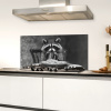 Wasbeer - Cute - Pasta - Tafelkleed - Zwart - Wit Spatscherm Aluminium klein -sfeer4