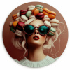 Vrouw - Macarons - Bril KitchenYeah - Keuken - Wandcirkel Forex klein -3d