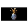 Ananas - Bloemen patroon - Goud - Delftsblauw Spatscherm Aluminium klein -3d_volledig