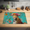 Luipaard - Bloemen - Kroon Inductie beschermer vinyl 3mm klein -sfeer5