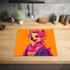 Kimono - Hondje - Bloemenkroon - Oranje Inductie beschermer vinyl 3mm middel -sfeer5
