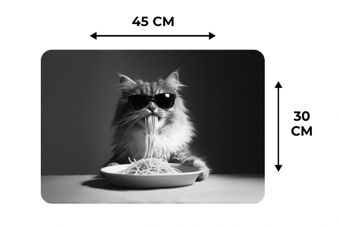 Langharige kat - Zonnebril - Spaghetti - Humor - Zwart - wit Placemat vinyl groot -specs