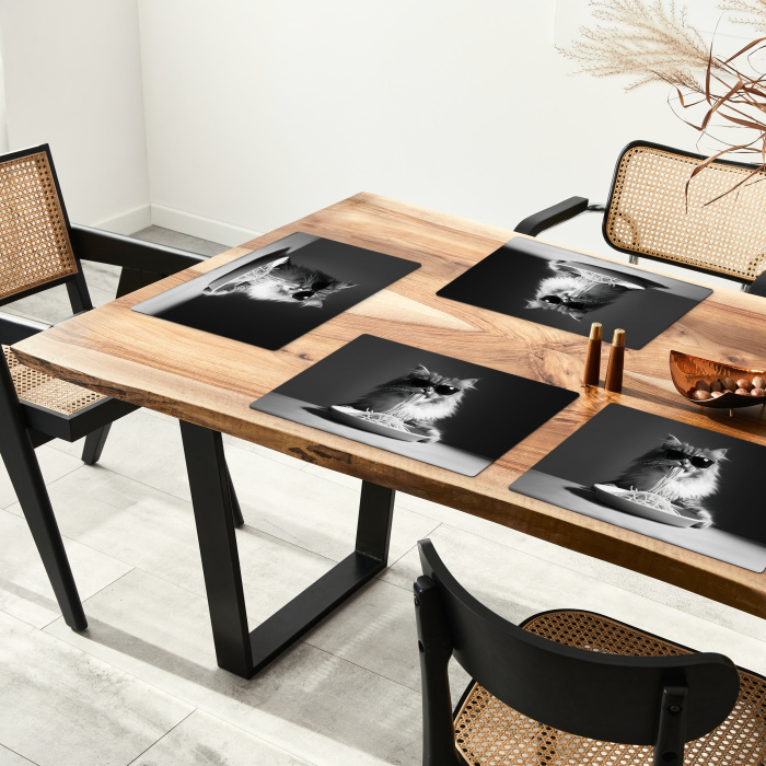 Langharige kat - Zonnebril - Spaghetti - Humor - Zwart - wit Placemat vinyl groot -zzsfeer4_Kitchenyeah-website