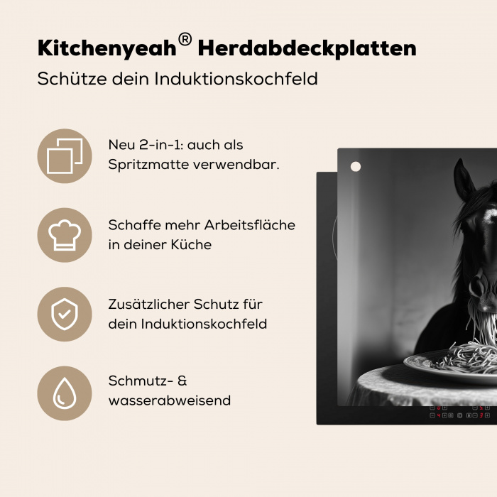 Paard - Bord - Pasta - Tafelkleed - Zwart Wit - Dieren Inductie beschermer vinyl 3mm middel -zzzzzzusp-haakje_DE