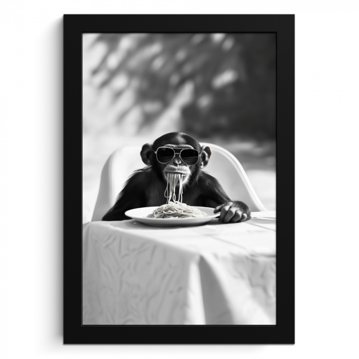 Aap - Spaghetti - Zonnebril - Zwart wit - Cool - Dier KitchenYeah - Keuken - Fotolijst klein -3d