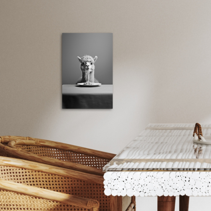 Alpaca - Pasta - Zwart - Wit - Grappig - Dieren KitchenYeah - Keuken - Canvas klein -sfeer3