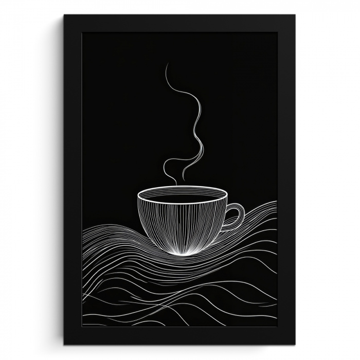 Lijntekening - Koffiekop - Zwart KitchenYeah - Keuken - Fotolijst klein -3d