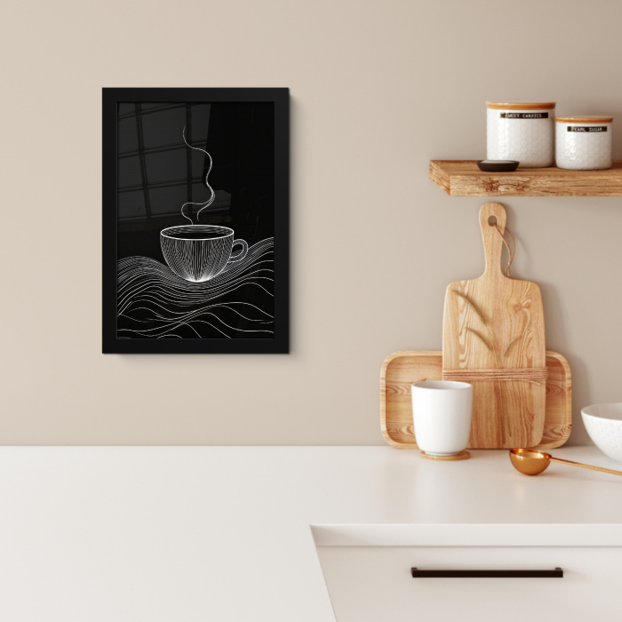 Lijntekening - Koffiekop - Zwart KitchenYeah - Keuken - Fotolijst klein -sfeer1