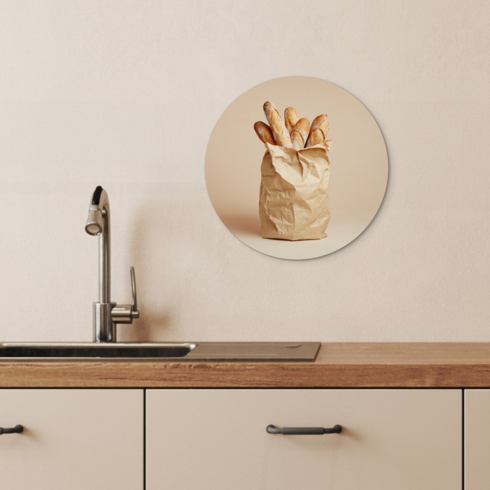 Baguette - Brood - Stokbrood - Beige KitchenYeah - Keuken - Wandcirkel Forex klein -sfeer3