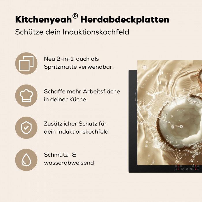 Kokosnoot - Water - Beige - Spetters Inductie beschermer vinyl 3mm middel -zzzzzzusp-haakje_DE