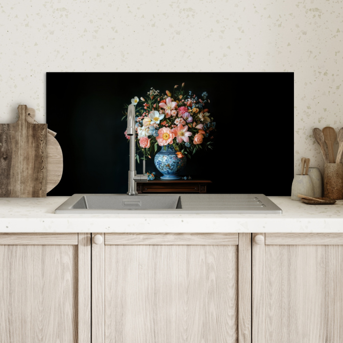 Roze - Bloemen - Vaas - Kleuren Spatscherm Aluminium klein -sfeer2
