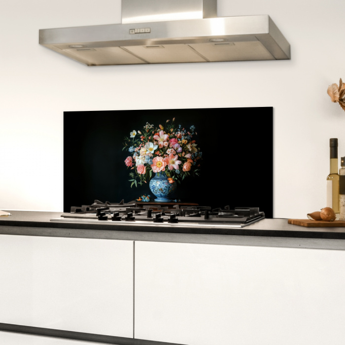 Roze - Bloemen - Vaas - Kleuren Spatscherm Aluminium klein -sfeer4