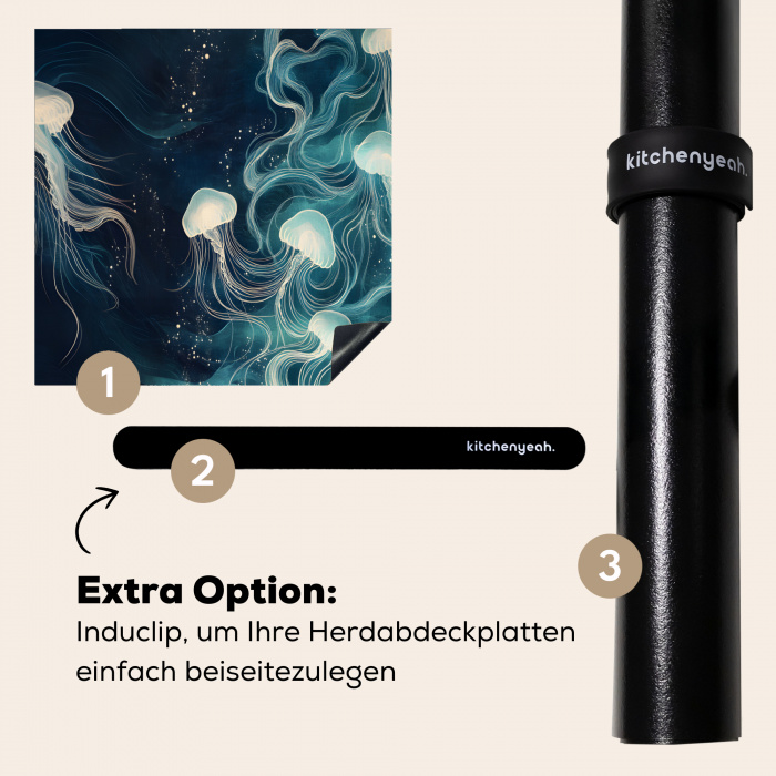Kwallen - Zee - Wit - Golven Inductie beschermer vinyl 3mm middel -zzzzzzz-induclip_DE