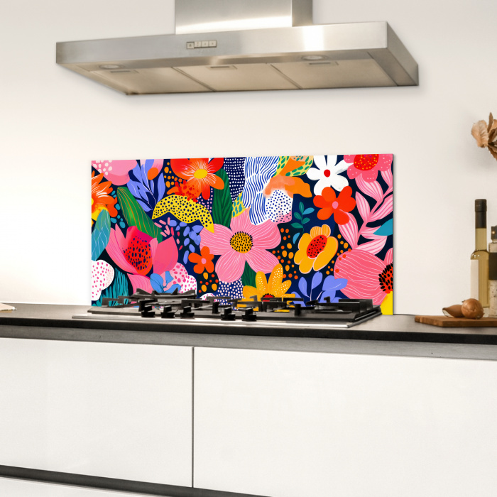 Kleurrijk - Bloemen - Abstract - Stippen Spatscherm Aluminium klein -sfeer4