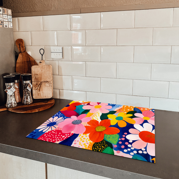 Bloemen - Kleurrijk - Stippen Inductie beschermer vinyl 3mm middel -sfeer3