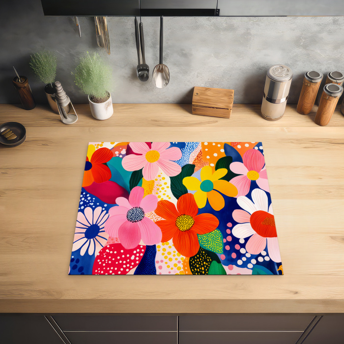 Bloemen - Kleurrijk - Stippen Inductie beschermer vinyl 3mm middel -sfeer5