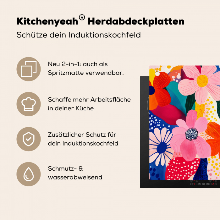 Bloemen - Kleurrijk - Stippen Inductie beschermer vinyl 3mm middel -zzzzzzusp-haakje_DE