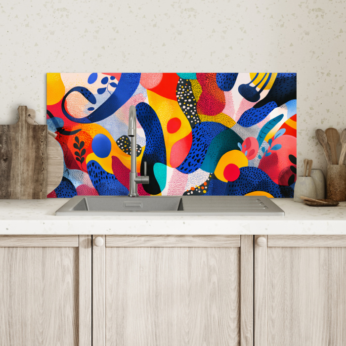 Vormen - Abstract - Stippels - Blauw Spatscherm Aluminium klein -sfeer2