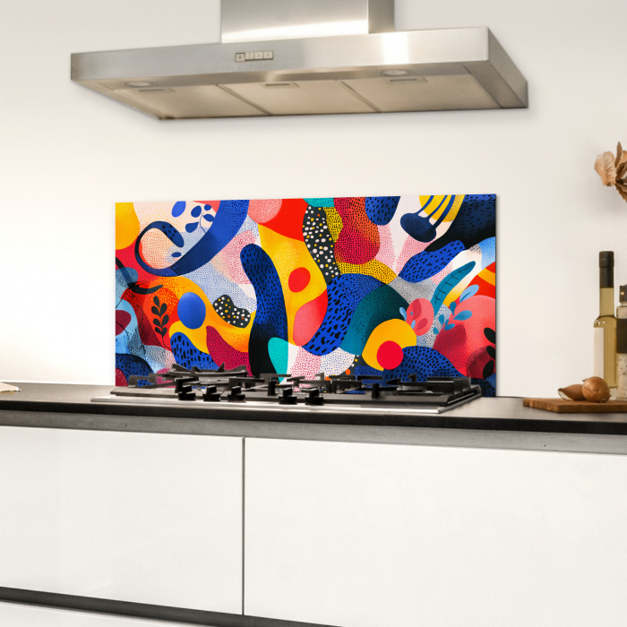 Vormen - Abstract - Stippels - Blauw Spatscherm Aluminium klein -sfeer4