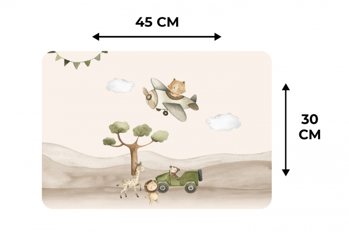 Wilde dieren - Safari - Pastel kleuren - Watercolor - Vliegtuig Placemat vinyl groot -specs