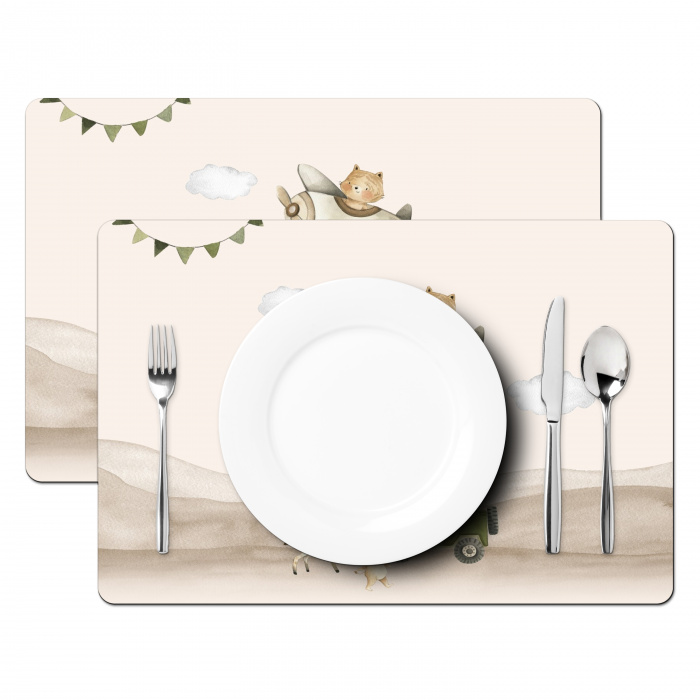 Wilde dieren - Safari - Pastel kleuren - Watercolor - Vliegtuig Placemat vinyl groot -zzsfeer2_Kitchenyeah-website