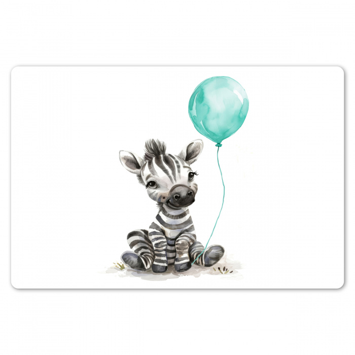 Zebra - Baby dier - Blauwe ballon Placemat vinyl groot -zzsfeer1_Kitchenyeah-website