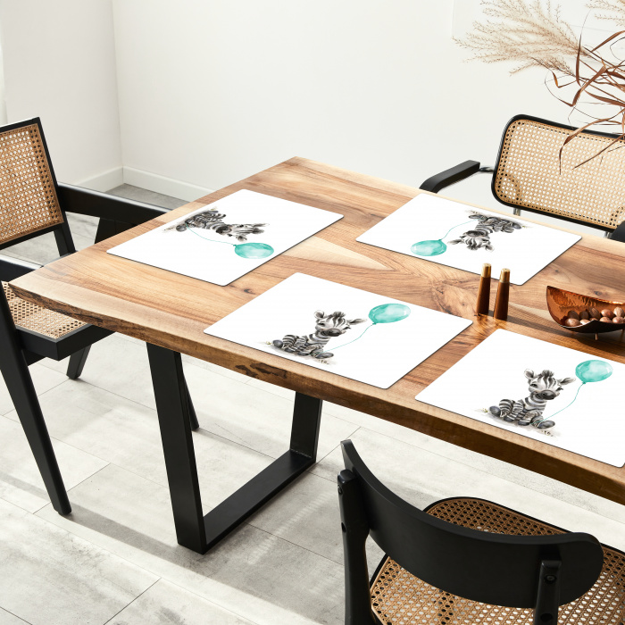 Zebra - Baby dier - Blauwe ballon Placemat vinyl groot -zzsfeer4_Kitchenyeah-website