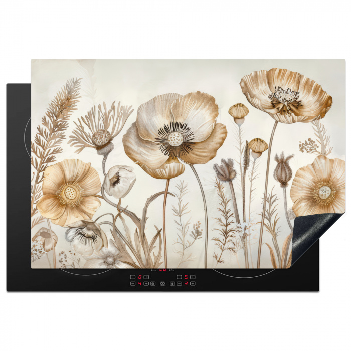 Bloemen - Beige - Natuur - Illustratie Inductie beschermer vinyl 3mm klein -3d
