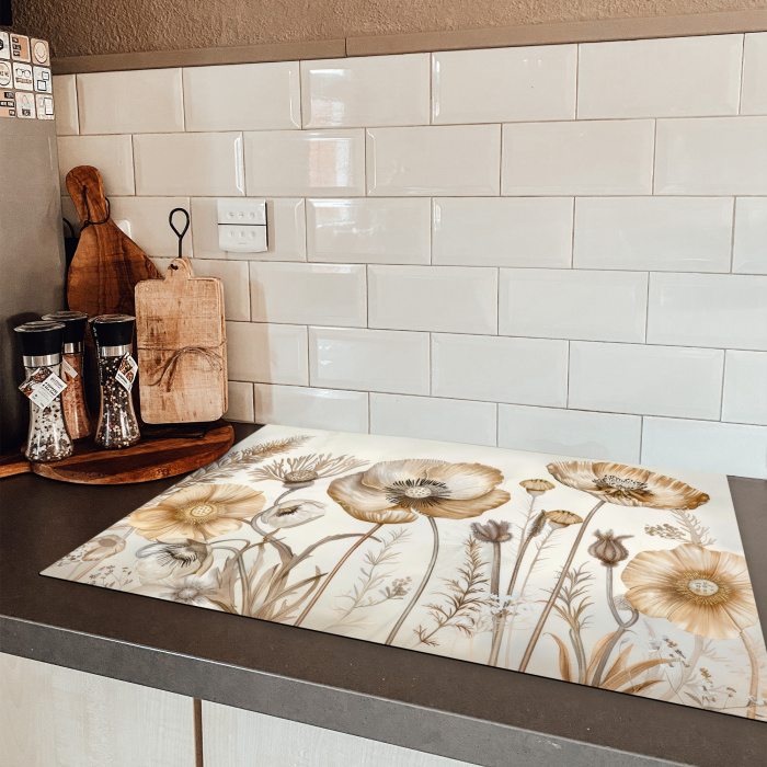 Bloemen - Beige - Natuur - Illustratie Inductie beschermer vinyl 3mm klein -sfeer3