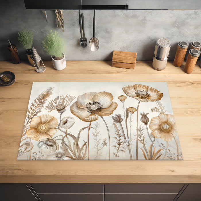 Bloemen - Beige - Natuur - Illustratie Inductie beschermer vinyl 3mm klein -sfeer5