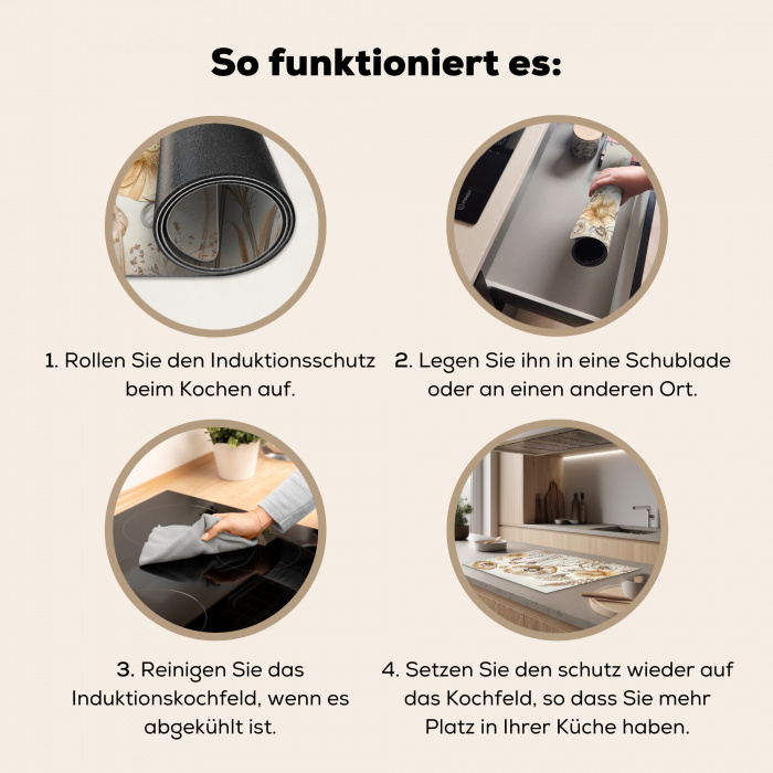 Bloemen - Beige - Natuur - Illustratie Inductie beschermer vinyl 3mm klein -tsfeer9_DE