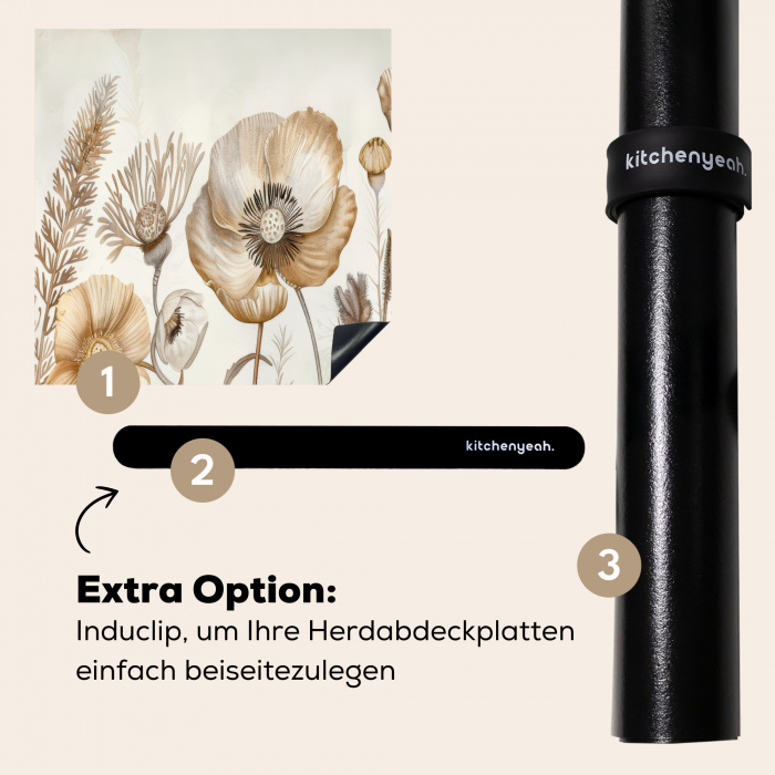 Bloemen - Beige - Natuur - Illustratie Inductie beschermer vinyl 3mm klein -zzzzzzz-induclip_DE