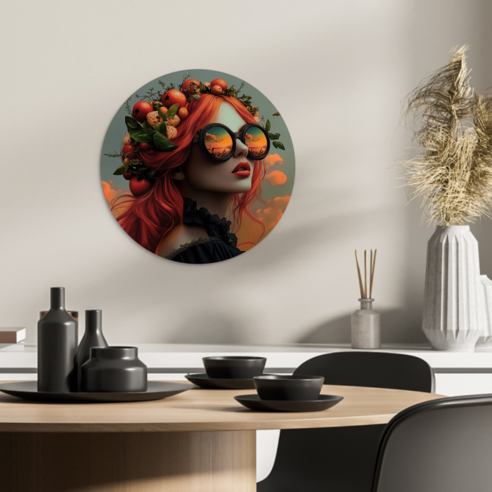 Vrouw - Kroon - Tomaat - Bascilicum - Zonnebril KitchenYeah - Keuken - Wandcirkel Forex klein -sfeer2