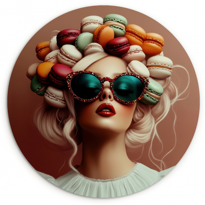 Vrouw - Macarons - Bril KitchenYeah - Keuken - Wandcirkel Forex klein -3d