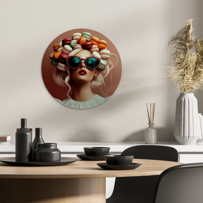 Vrouw - Macarons - Bril KitchenYeah - Keuken - Wandcirkel Forex klein -sfeer2