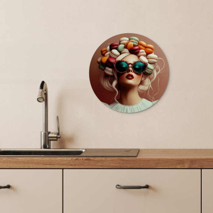 Vrouw - Macarons - Bril KitchenYeah - Keuken - Wandcirkel Forex klein -sfeer3