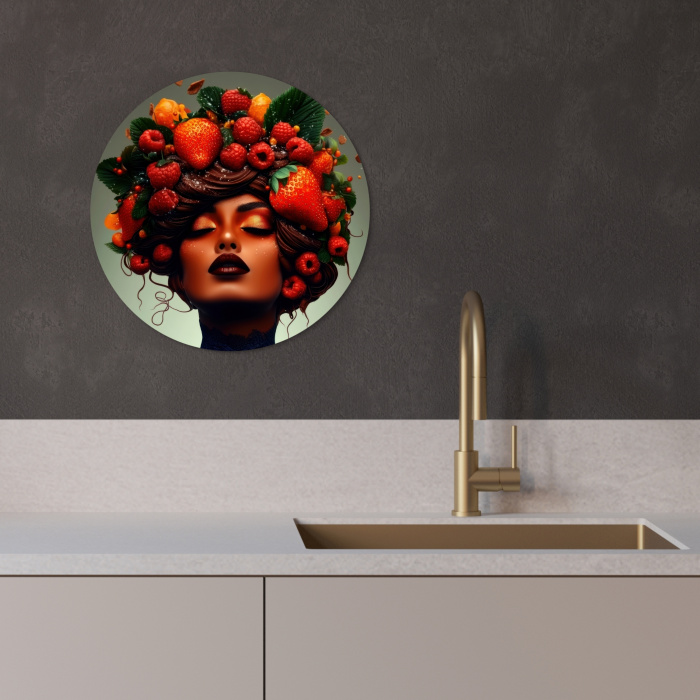 Vrouw - Chocolade - Frambozen - Aardbeien - Koekjes KitchenYeah - Keuken - Wandcirkel Forex klein -sfeer1