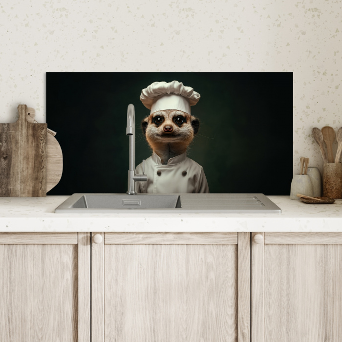 Dier - Kok - Stokstaartje Spatscherm Aluminium klein -sfeer2