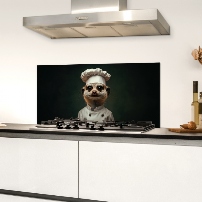 Dier - Kok - Stokstaartje Spatscherm Aluminium klein -sfeer4