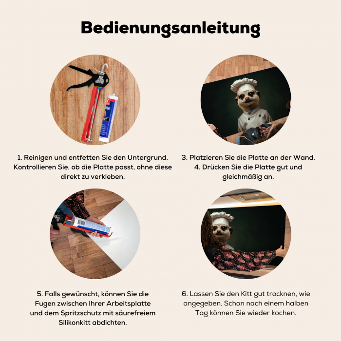 Dier - Kok - Stokstaartje Spatscherm Aluminium klein -zgebruik_DE
