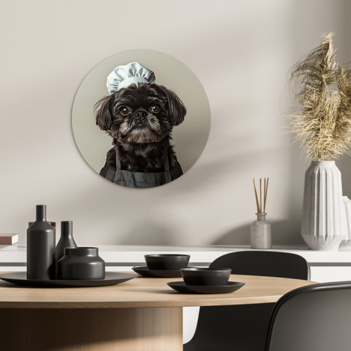 Kokskleding - Zwart - Hondje KitchenYeah - Keuken - Wandcirkel Forex klein -sfeer2