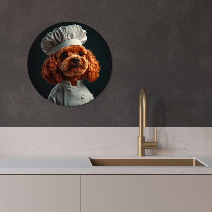 Bruin - Kok - Hondje KitchenYeah - Keuken - Wandcirkel Forex klein -sfeer1