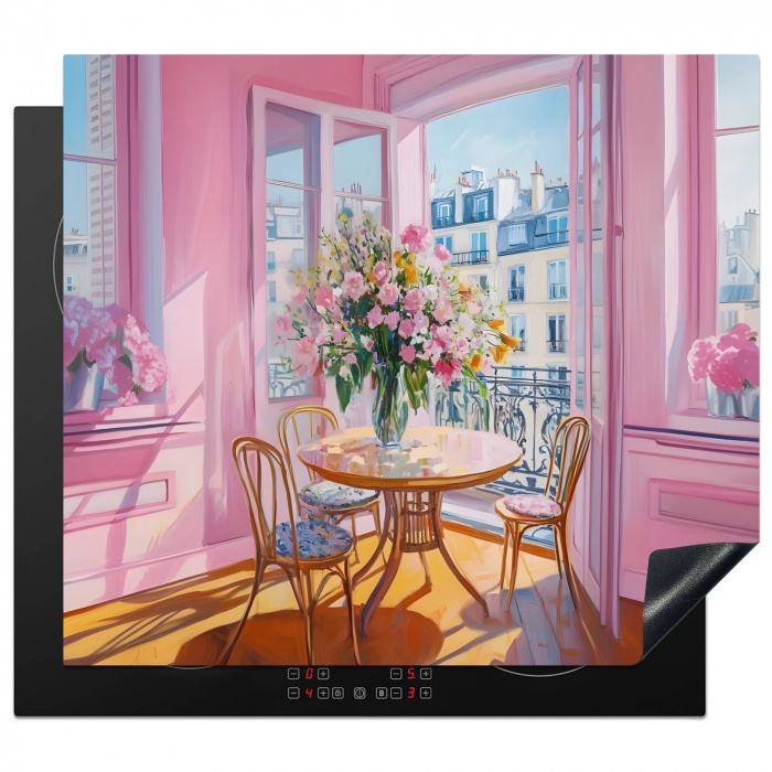 Pink - City - Bloemen Inductie beschermer vinyl 3mm middel -3d