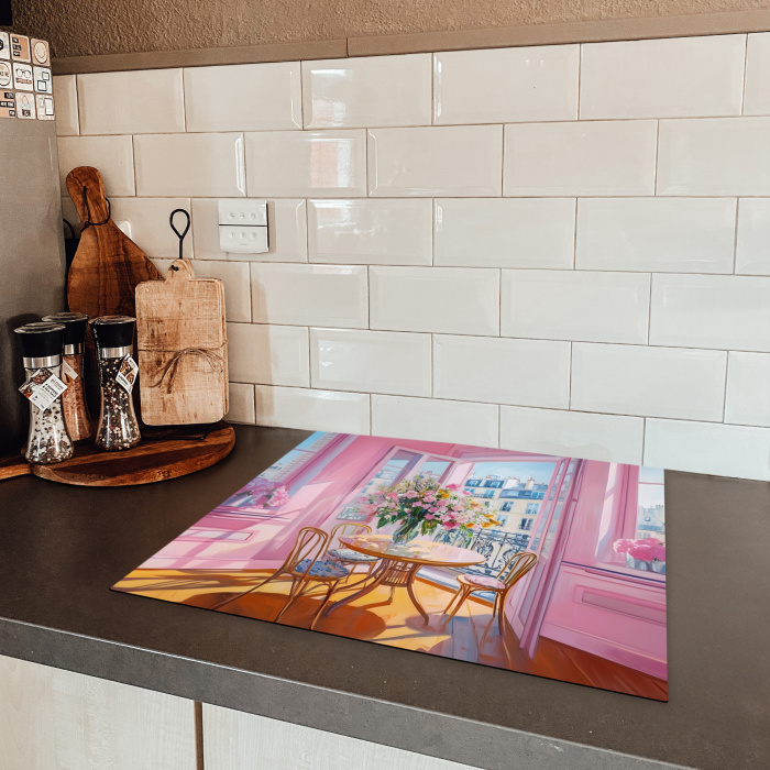 Pink - City - Bloemen Inductie beschermer vinyl 3mm middel -sfeer3