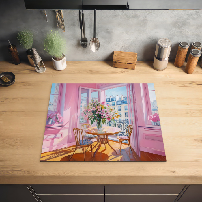 Pink - City - Bloemen Inductie beschermer vinyl 3mm middel -sfeer5