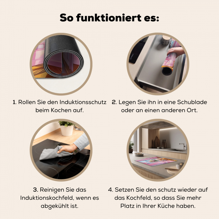 Pink - City - Bloemen Inductie beschermer vinyl 3mm middel -tsfeer9_DE