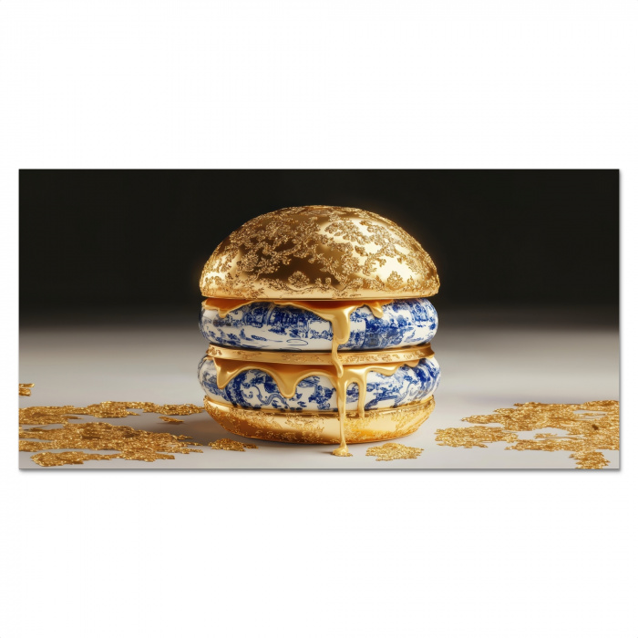 Delftsblauw - Goud - Burger Spatscherm Aluminium klein -3d_volledig